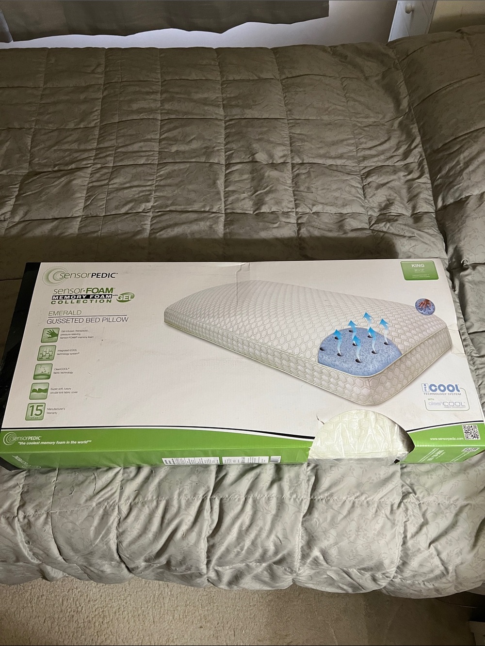 SensorPedic Sensor Foam Memory Foam Emerald Gusseted King Bed Pillow with Gel